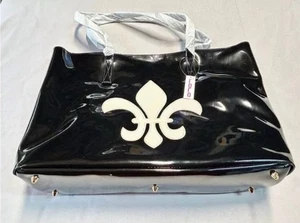 Bolso de Mano LOLO de Gran Tamaño Negro Brillante Estilo Patente Vinilo Fleur-dis-Lis Apliqué - Imagen 1 de 9