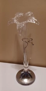 Vaso fiore tromba giglio vetro trasparente soffiato a mano in supporto placcato - Foto 1 di 2