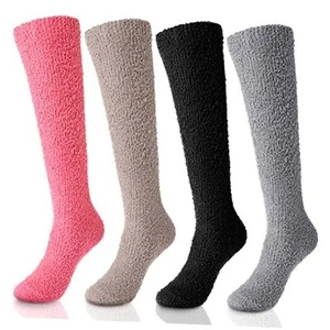 Geyoga 4 Pairs Long Fuzzy Socks for Women Black, Khaki, Dark Gray, Rose Red - Picture 1 of 7