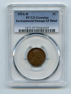 "Data Chiave" 1914-D Lincoln Grano Centesimo PCGS Originale XF Dettaglio Danni Ambientali - Foto 1 di 2