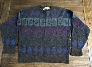 St Croix Wool Blend Sweater Men Multicolor Geometric Retro USA Vintage Medium - Picture 1 of 17