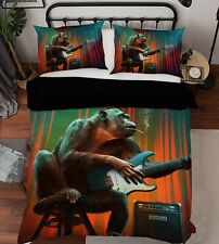 3D Music Gorilla G75 Animal Bed Pillowcases Quilt Duvet Cover Set Queen King We