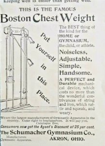 Equipo antiguo de ejercicio Akron Ohio estampado vintage anuncio 1893 gimnasio Schumacher - Imagen 1 de 2