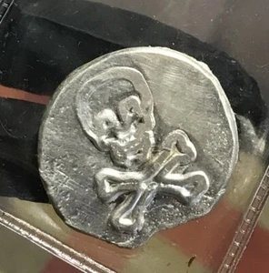 PLATA ARTE GRUESO REDONDO, MK BARZ, PLATA VERTIDA, SUELTO 1 oz .999 PLATA, ¡CALAVERA! - Imagen 1 de 9