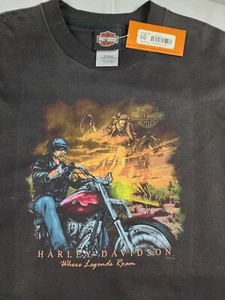 Camiseta De Colección Y2K Harley Davidson Where Legends Roam Negra Desteñida Juvenil Talla L - Imagen 1 de 6