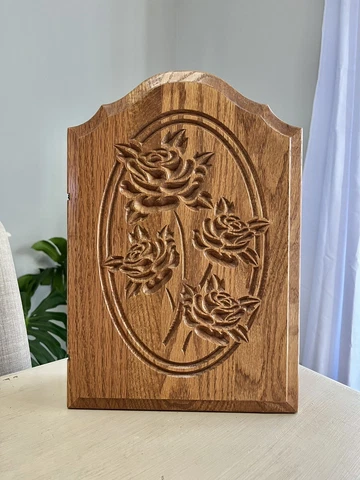 Vintage Handmade Carved Roses Wooden Cottagecore Style Jewelry Box Cabinet VTG Cover