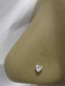 Heart Cut Real 3MM Diamond Helix Tragus Nose Stud Piercing Pin 14K White Gold - Picture 1 of 9
