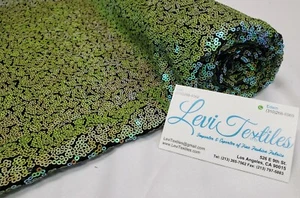 Iridescent Neon Green Glitz Sequins Fabric / 3mm Sequin on Poly Mesh BTY  - Picture 1 of 6