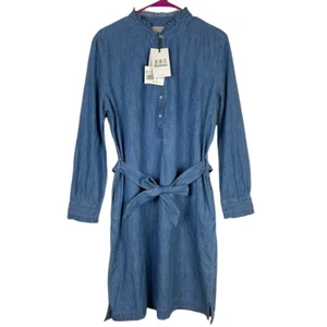 Barbour Womens Robertshaw A Line Dress Blue Belted Pockets Ruffle Cotton 10 New - Picture 1 of 12