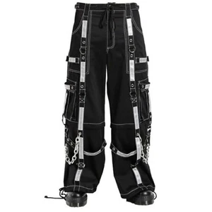 Puritues Men's Gothic Threads Reflective Punk Buckle Zips Chain Trousers Pants - Picture 1 of 4