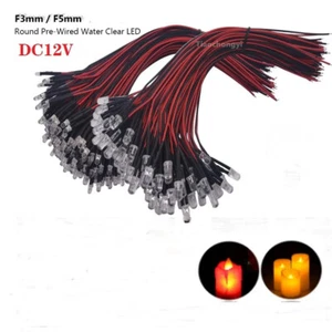 12V 3/5mm LED Candle Flickering 20cm Pre-wired Yellow Red light-emitting diode - Picture 1 of 14