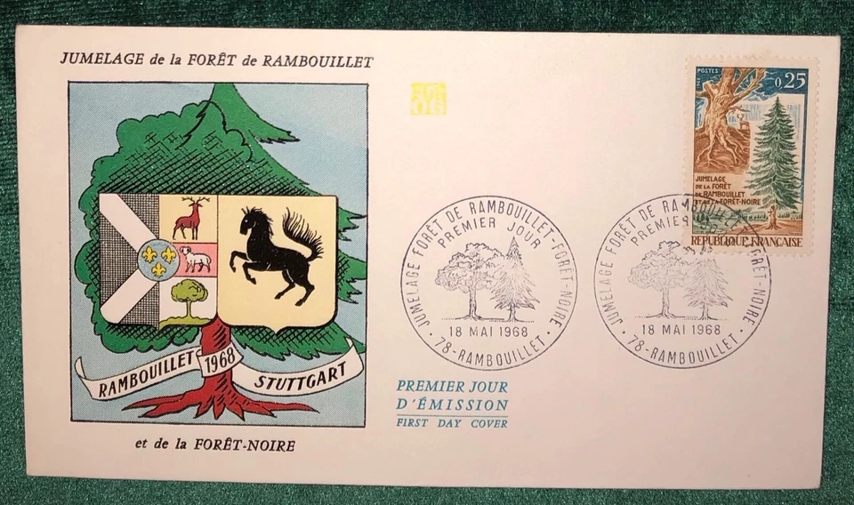 FIRST DAY COVER Premiere jour 1968 RAMBOUILLET et de la FORÊT-NOIRE - Image 1 of 2