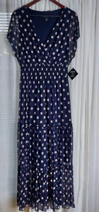 NWT Kate and Lily Sz 12 Dress Tiered Maxi Length Navy W/Beige Polka Dots - Picture 1 of 8