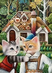 Limited Edition ACEO PRINT Cat Kitten Hansel and Gretel Fairy Tale M. Mishkova - Picture 1 of 1