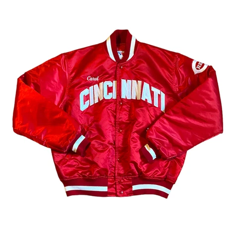 VTG Cincinnati Reds Starter Jacket Satin Personalized Carol Size L Made in USA Cover