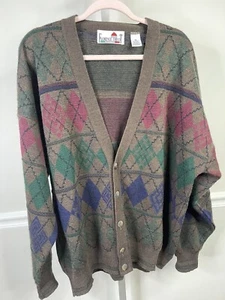 Vtg Florence Tricot Made In Italy Men’s Sweater XL Wool Blend Cardigan Argyle - Picture 1 of 8