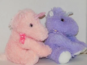 Unicorn Plush Stuffed Animal TWO Purple & Pink 10.5 Inches Sparkly Thread - Picture 1 of 7