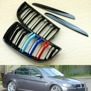 ///M-Color 2005-08 For BMW E90 E91 M Look Gloss Black Front Grille - Imagen 1 de 4