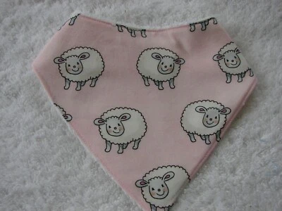 Sheep Pink Bandana Dribble Bibs Cotton Front Towelling Back Handmade - image 1 of 2