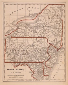1849 Map ~ NEW YORK, NEW JERSEY, PENNSYLVANIA, MARYLAND & DELAWARE (9x10)-#4 - Picture 1 of 1