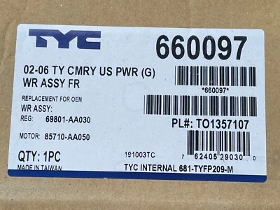 TYC 660097 Power Window Motor and Regulator Assembly fits 02-06 Toyota Camry - Image 1 of 2