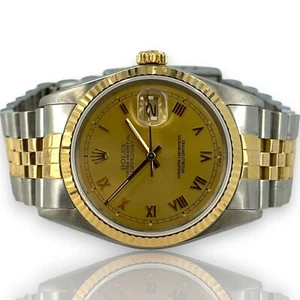 Rolex Datejust 16013 Champagne Roman 36mm 1987 Box & Papers Steel & Gold Watch - Picture 1 of 7