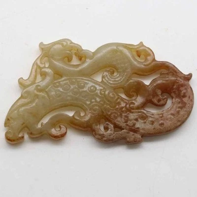 Cultura china, colgante de jade tallado con dragón fénix conectado C138 Foto 1 de 2