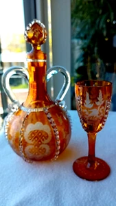 Kleine Glas Karaffe + Ein Glas - BÖHMEN ANTIK 1890 - EGERMANN - dekorativ - Bild 1 von 8