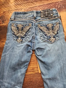Girls Miss Me Blue Jeans Skinny Jean Size 20 Bling Pocket - Picture 1 of 6