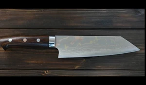 Cuchillo Takeshi Saji Bunka 180 mm, papel azul acero, color Damasco, Ironwood Han - Imagen 1 de 1