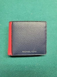New Michael Kors Cooper Two-Tone Billfold Wallet with Coin Pouch Navy / Red - Picture 1 of 4