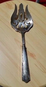 1920s G.H. French Sterling Silver Handle Meat Salad Serving Fork 9” Silverplate - Picture 1 of 9
