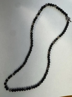Rare Genuine Dragon Vein Tourmaline & Sterling Silver  Beaded Necklace - Image 1 of 3