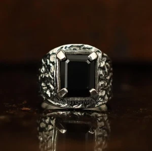 Anillo de sello vintage de ónix negro, plata de ley 925, anillo oxidado para hombre - Imagen 1 de 6