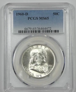 1960-D Franklin Silver Half Dollar CERTIFIED PCGS MS 65 - Picture 1 of 4