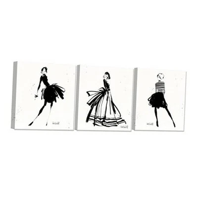  3 Piezas Niña en Negro Vestido Arte de Pared Lienzo 12x16 Pulgadasx3 Piezas Moda Mujeres Foto 1 de 4