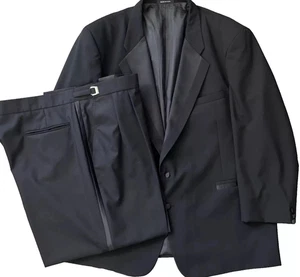 Men's Wool Tuxedo Suit Black Size 54L 2 Button Jacket Pleated Pants 48-50x29 - Picture 1 of 22