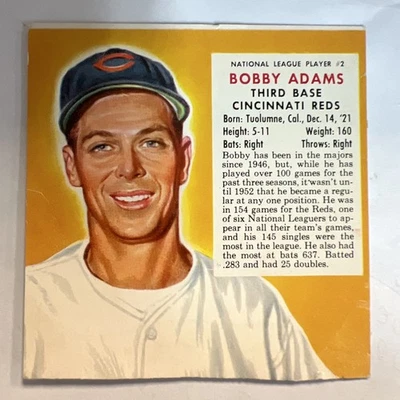 Red Man Bobby Adams #2 Cincinnati Reds 1953 sin pestaña Foto 1 de 2