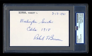 BOB BERMAN SIGNED MINT INDEX CARD PSA/DNA AUTOGRAPHED JEWISH SENATORS 2 GAMES - Picture 1 of 1