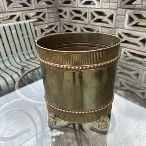 Vintage Messing Übertopf Cachepot mit Perlendetail & Löwentatzenfüßen - Regency Style - Bild 1 von 10