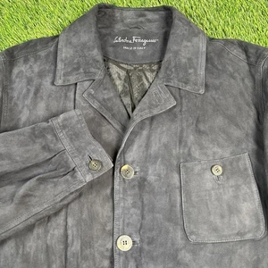 SALVATORE FERRAGAMO Blue Leather Suede Jacket Men’s 52-Italy 42-US Sports Coat - Bild 1 von 16