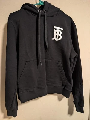 Sudadera con capucha negra con cordón de algodón con motivo de monograma BURBERRY genuina para mujer PEQUEÑA Foto 1 de 4