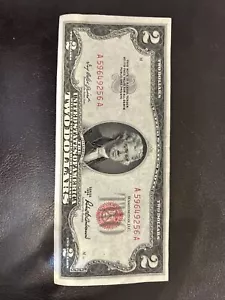 $2 Two Dollar Bill Series 1953A Red Seal Federal Reserve Note Old Currency Nice - Picture 1 of 4