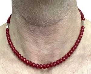 Collana pietre dure naturali di corallo da uomo lunga 45 cm in acciaio inox con - Foto 1 di 4