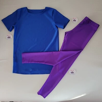 #45 Age 15/17 Boys Freestyle Dance Round Neck T-Shirt/Leggings Royal Blue/Purple - Image 1 of 4