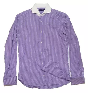 $695 Ralph Lauren Mens Dress Shirt French Cuff Stripe Italy Purple Label 15.5 - Picture 1 of 3