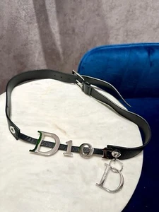 CHRISTIAN DIOR BLACK LEATHER BELT SIZE 85 SILVER HW LOGO 30mm - Picture 1 of 7