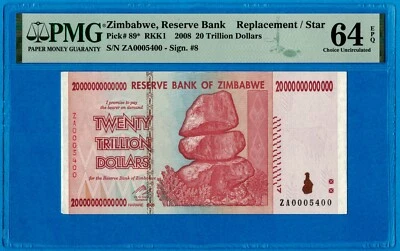 20 trilhões de dólares Zimbábue 2008 PMG 100% certificado autêntico # ZA0005400 UNC - Imagem 1 de 4