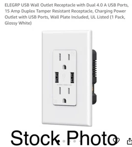 ELEGRP Confezione da 2 Caricabatterie USB 4.0 Ampere Prese Duplex Bianco - Foto 1 di 6