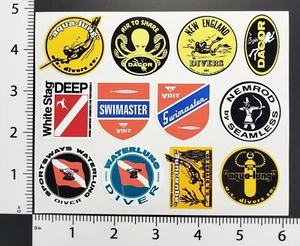 Mini Vintage Scuba Dive Diving Decal Sticker set No.1 repro 6mil UV vinyl 1.5" - Picture 1 of 1